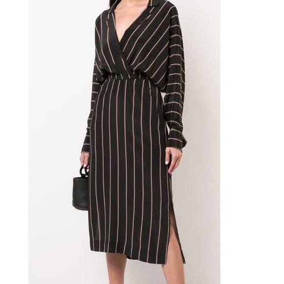 ALC Women's Black Nico Surplice Long Sleeve Striped Silk Midi Dress Size 2 - Picture 14 of 16